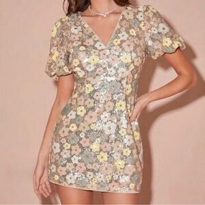 Sequin Flower Mini Dress